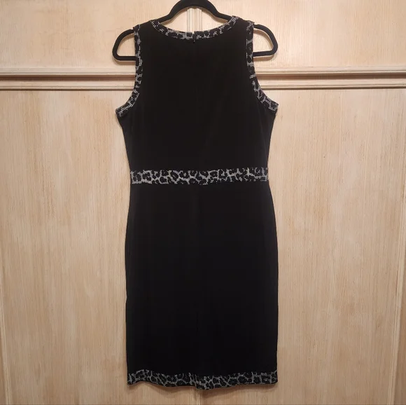 nwot Michael Kors Black Dress with Animal Print Accents Sz L - Picture 3 of 5